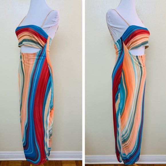 AFRM Matera Midi Cut Out Dress Small in Blue Abstract - Picture 2 of 4